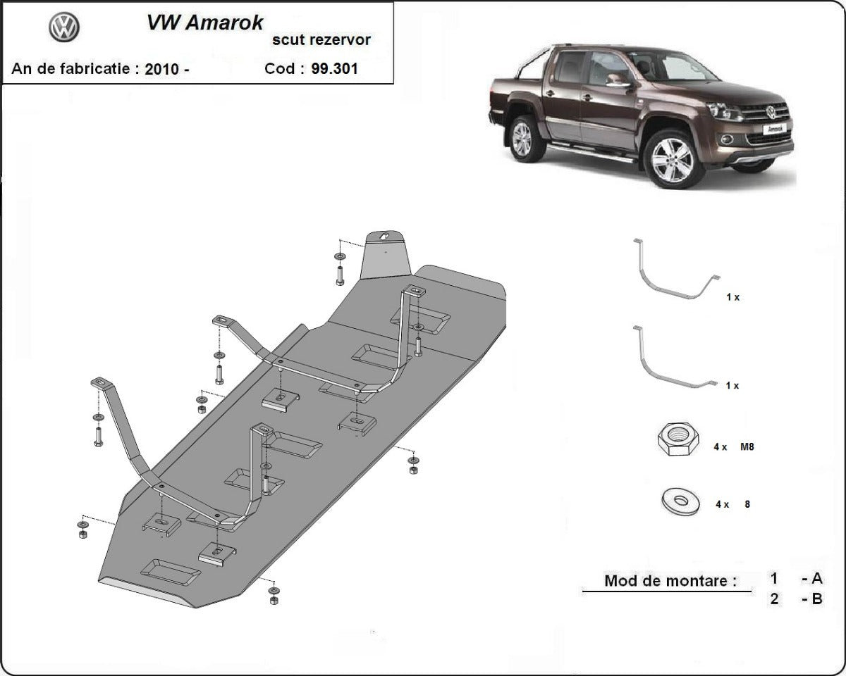 Scut rezervor Volkswagen Amarok - pentru varianta fara scut de plastic 2010-2020