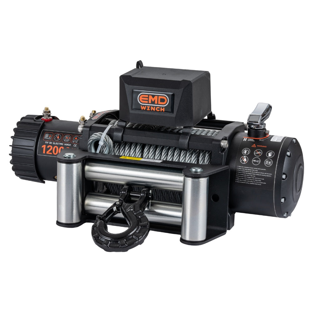 Troliu electric auto EMD Winch 12000lbs (5443kg), 12V, cablu otel, 26m, raport 265:1