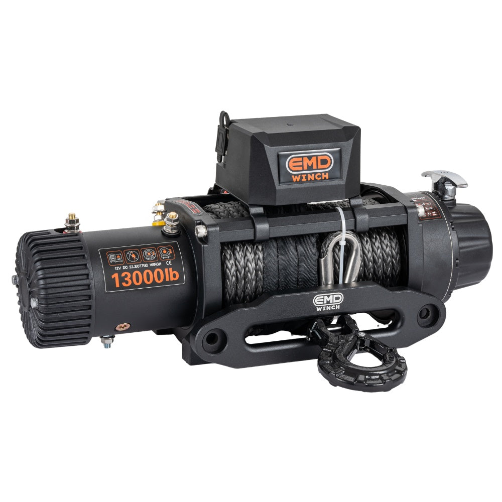 Troliu electric auto EMD Winch 13000lbs (5897kg), 12V, cablu sintetic, 26m, raport 150:1