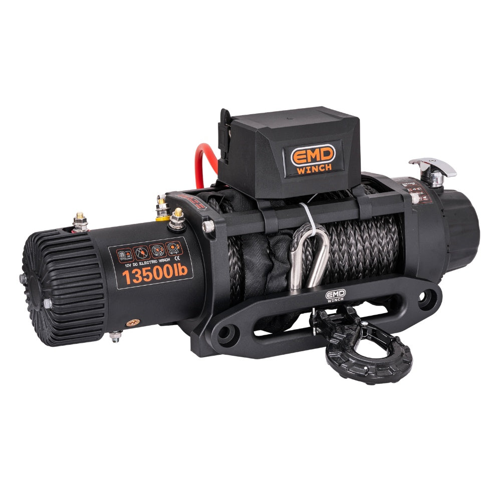 Troliu electric auto EMD Winch 13500lbs (6123kg), 12V, cablu sintetic, 25m, raport 150:1
