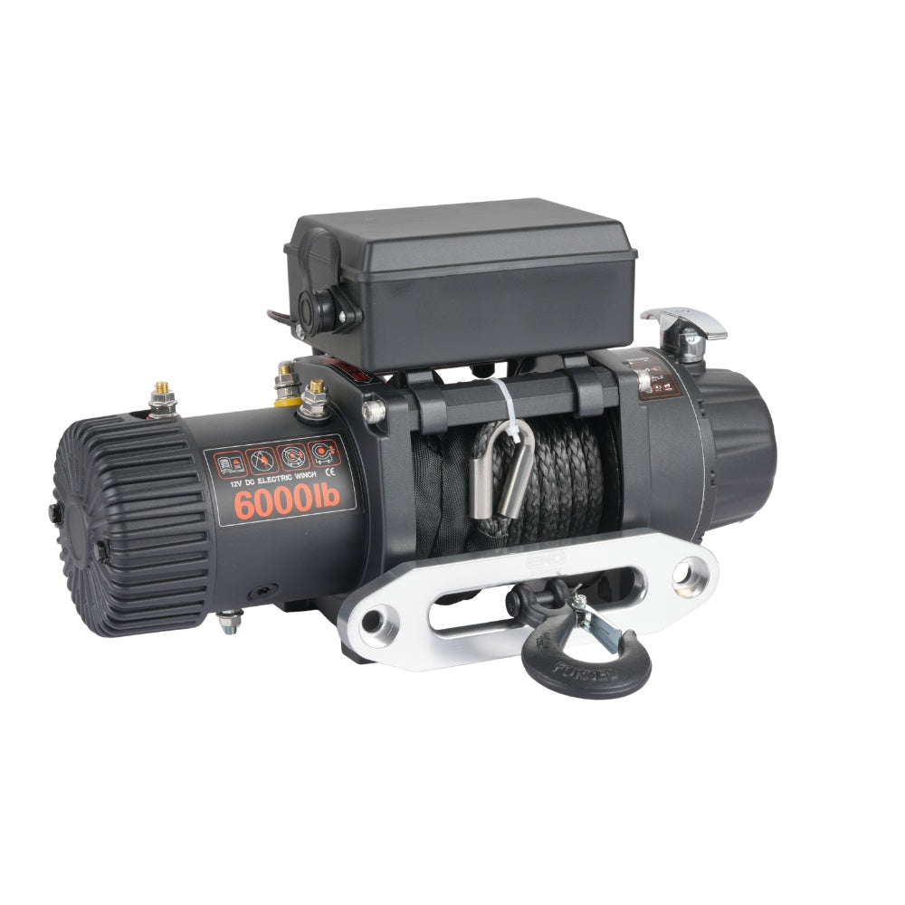 Troliu electric auto EMD Winch 6000lbs (2722kg), 12V, cablu sintetic, 15m, raport 173:1