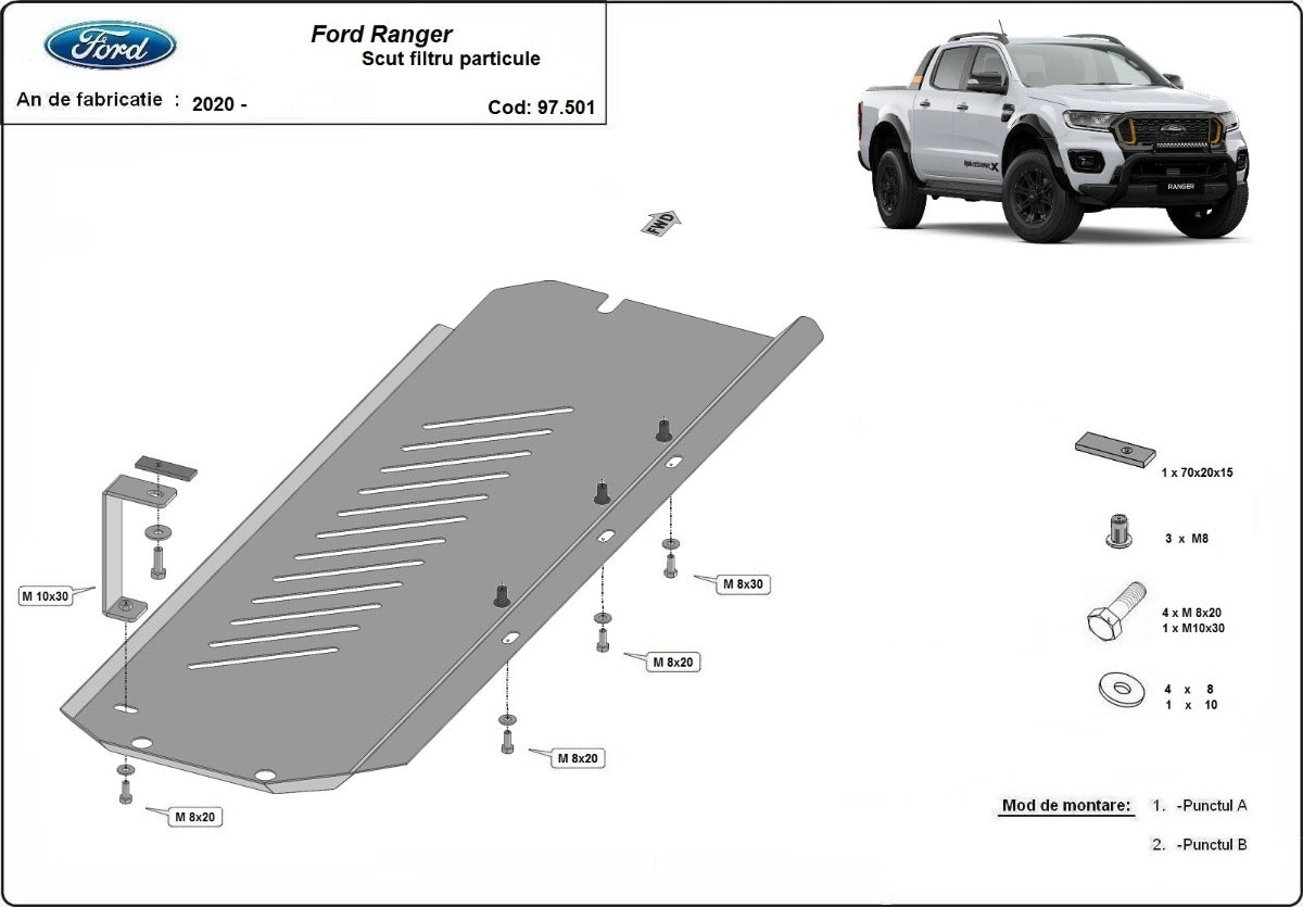 Scut filtru particule Ford Ranger 2020-2023