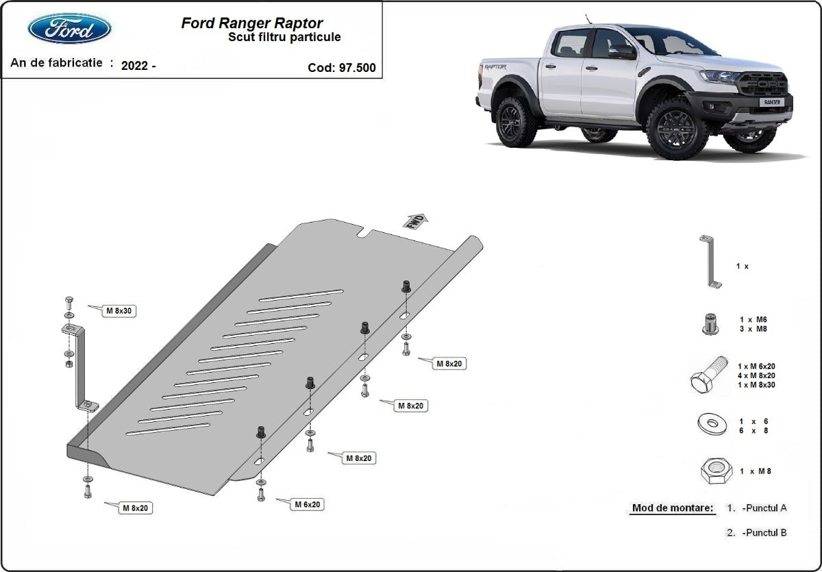 Scut filtru particule Ford Ranger Raptor 2020-2023