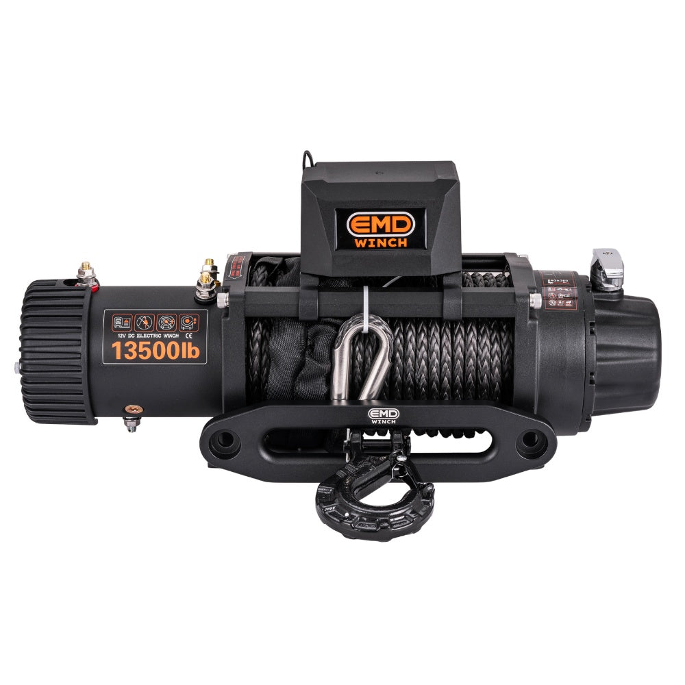 Troliu electric auto EMD Winch 13500lbs (6123kg), 12V, cablu sintetic, 25m, raport 150:1